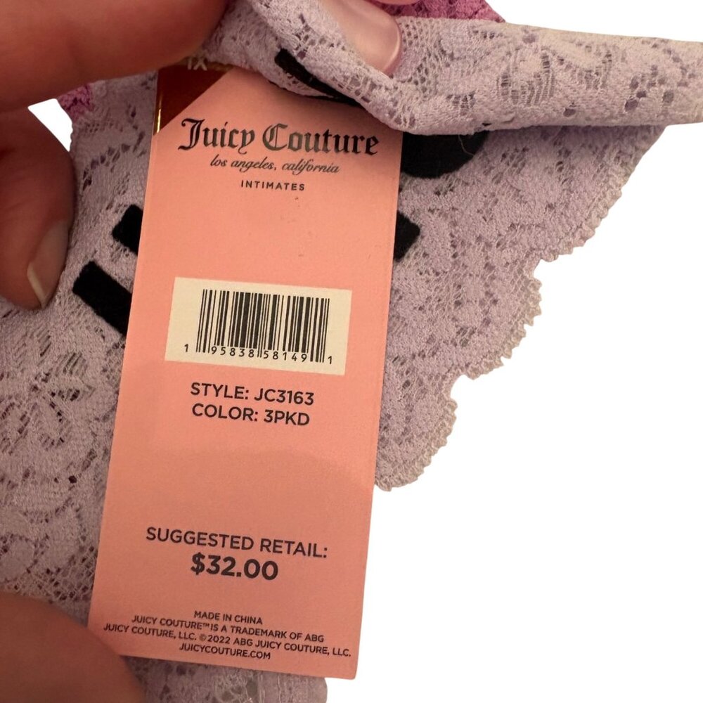 Juicy Couture Lace Thong Panty Coquette Set 3-Pack In Black Pink & Lavender  1X - Picture 7 of 9